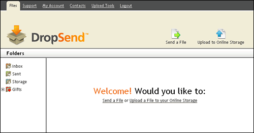 Screenshot of DropSend Home