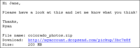 Example of a DropSend email message