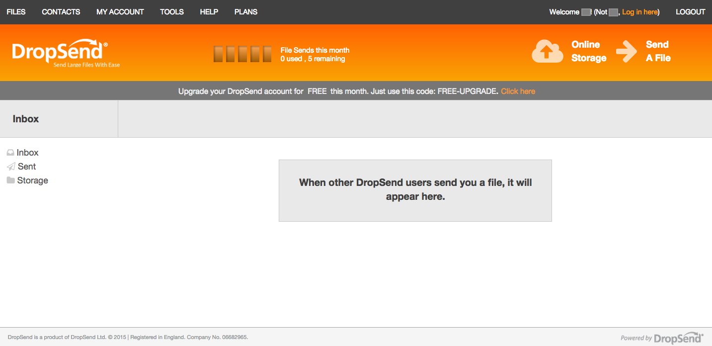 Screenshot of DropSend Inbox Folder